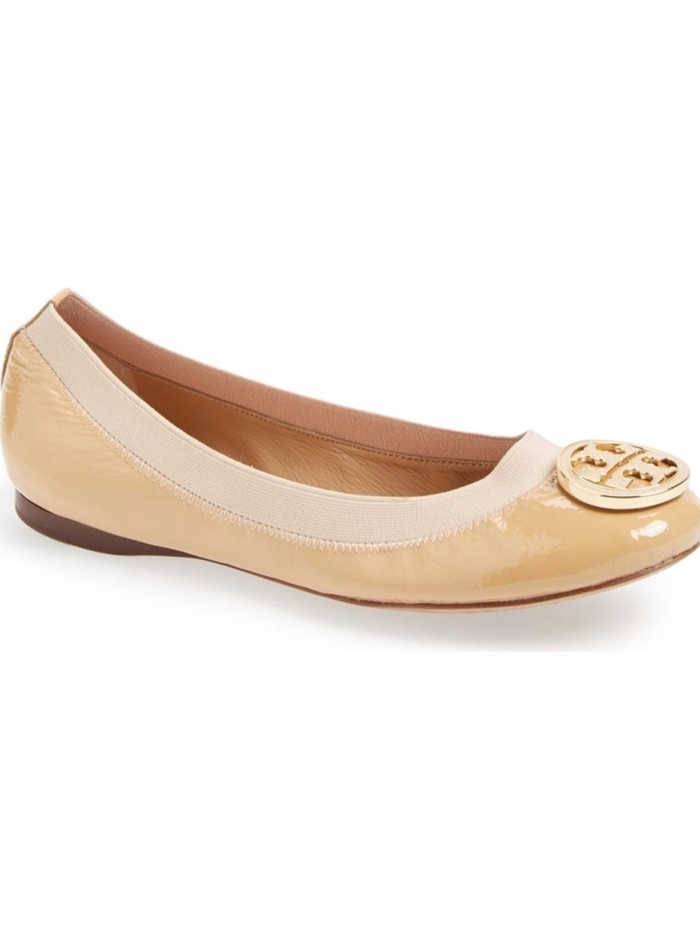 Tory Butch Caroline Patent Leather Ballet Flat with Gold Emblem